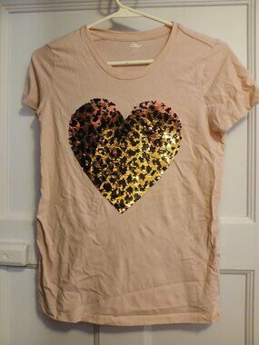 Old Navy XL 14 Girls Pink Heart Sequence Shirt